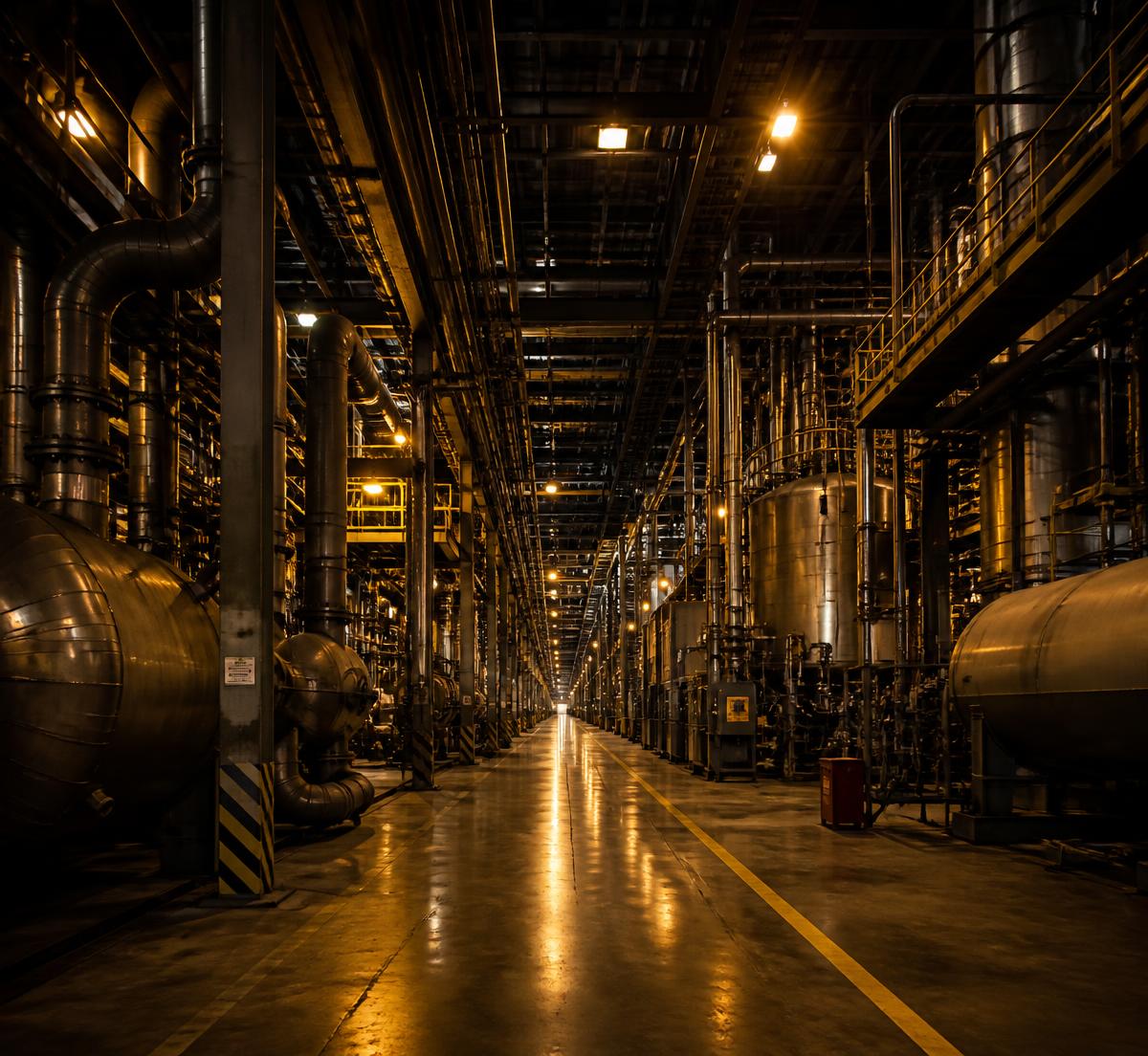 Interior of a chemical processing plant served by Golden Chemical Agency