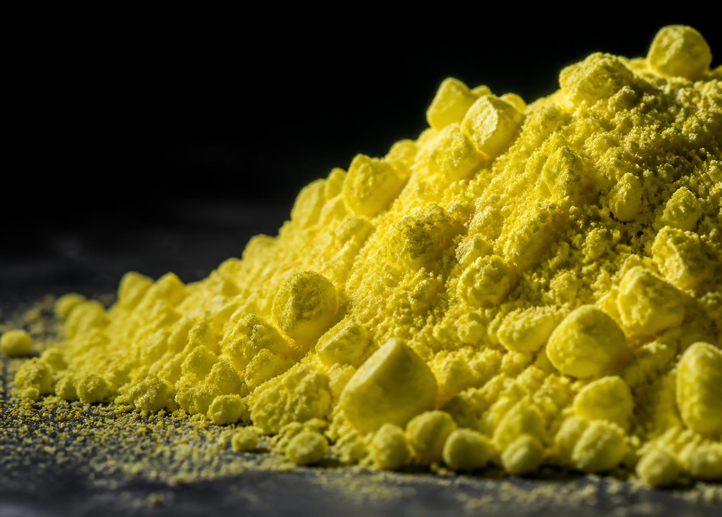 Close-up of yellow sulphur granules